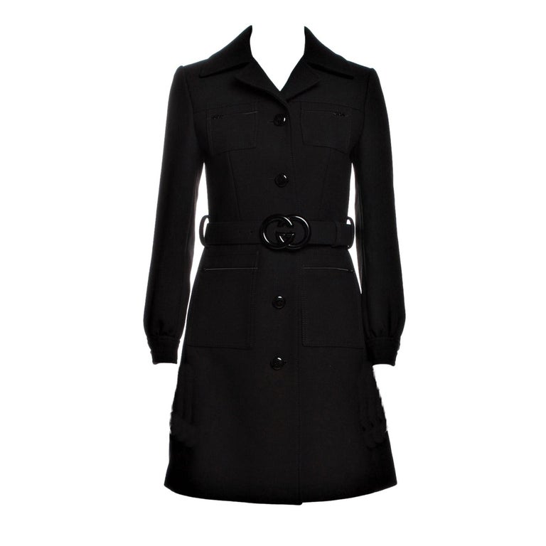 Women's New With Tags Gucci Pre Fall 2019 Wool Belted Peacoat Jacket Coat $3980 Sz 34 For Sale