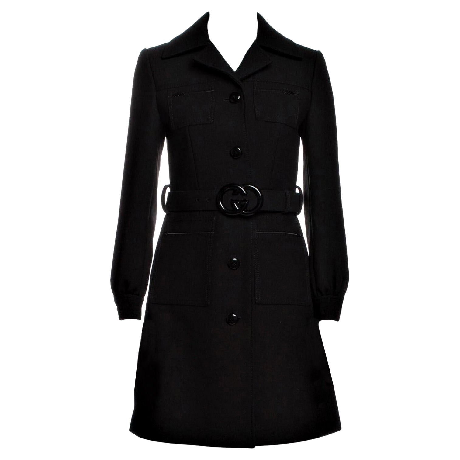 Nuovo con tag Gucci Pre Fall 2019 Wool Belted Peacoat Jacket Coat $3980 Sz 44