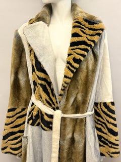 New With Tags Just Cavalli Iconic Tiger Patchwork Faux Fur Glamour Coat