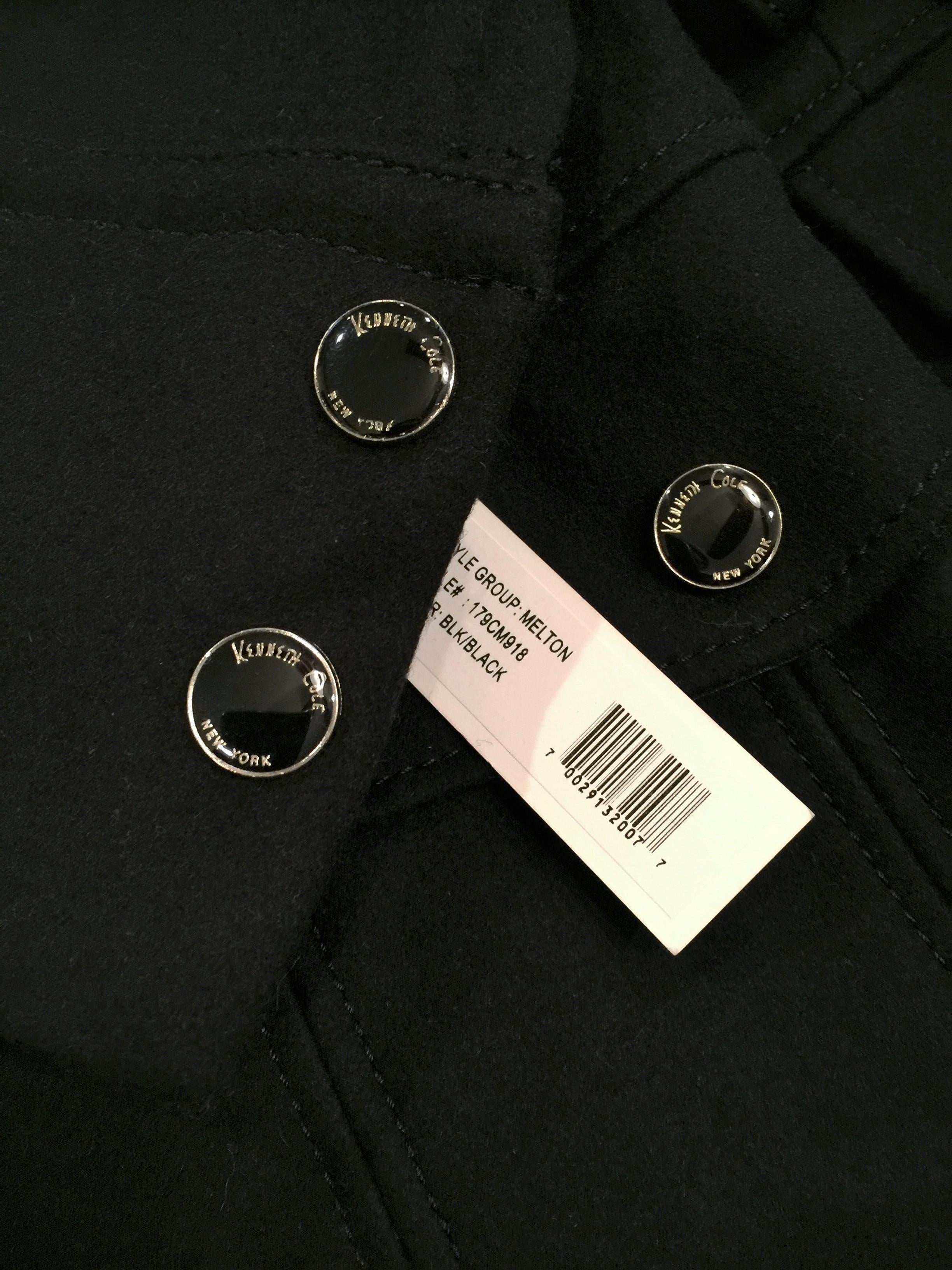 Noir Kenneth Cole - Veste manteau en laine lourde, état neuf avec étiquettes, 485 $ Taille : 2 en vente