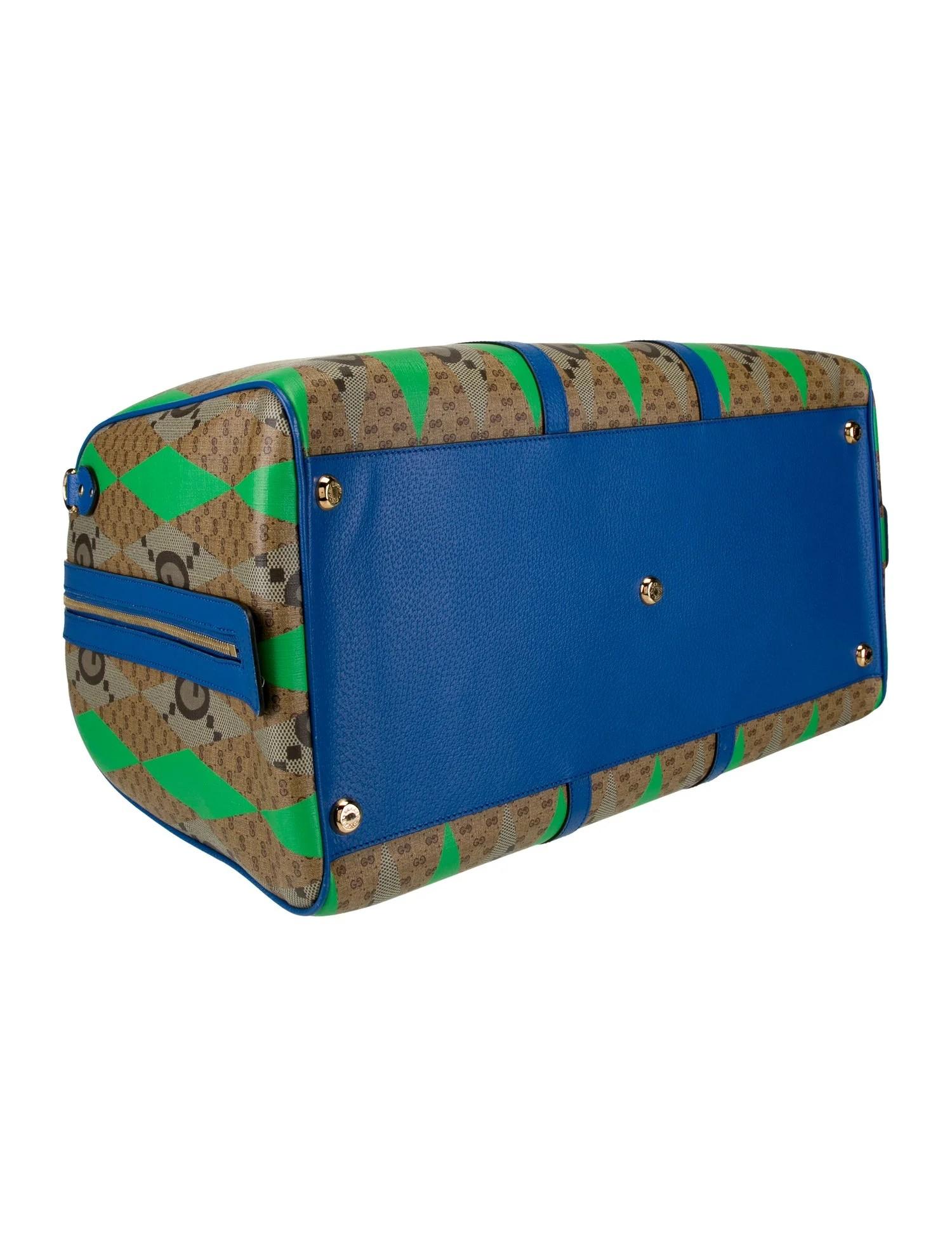 Blue New With Tags Rare Gucci Rhombus Duffle Weekender Bag $4650
