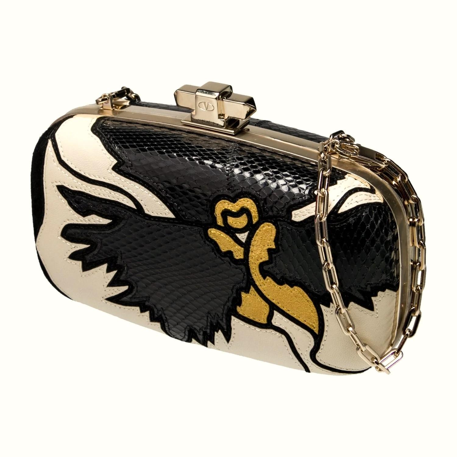 Black New With Tags Valentino Fall 2018 Python Evening Bag Minaudière $2975