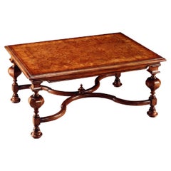 New English-Made William & Mary Style Walnut Coffee Table, in Stock