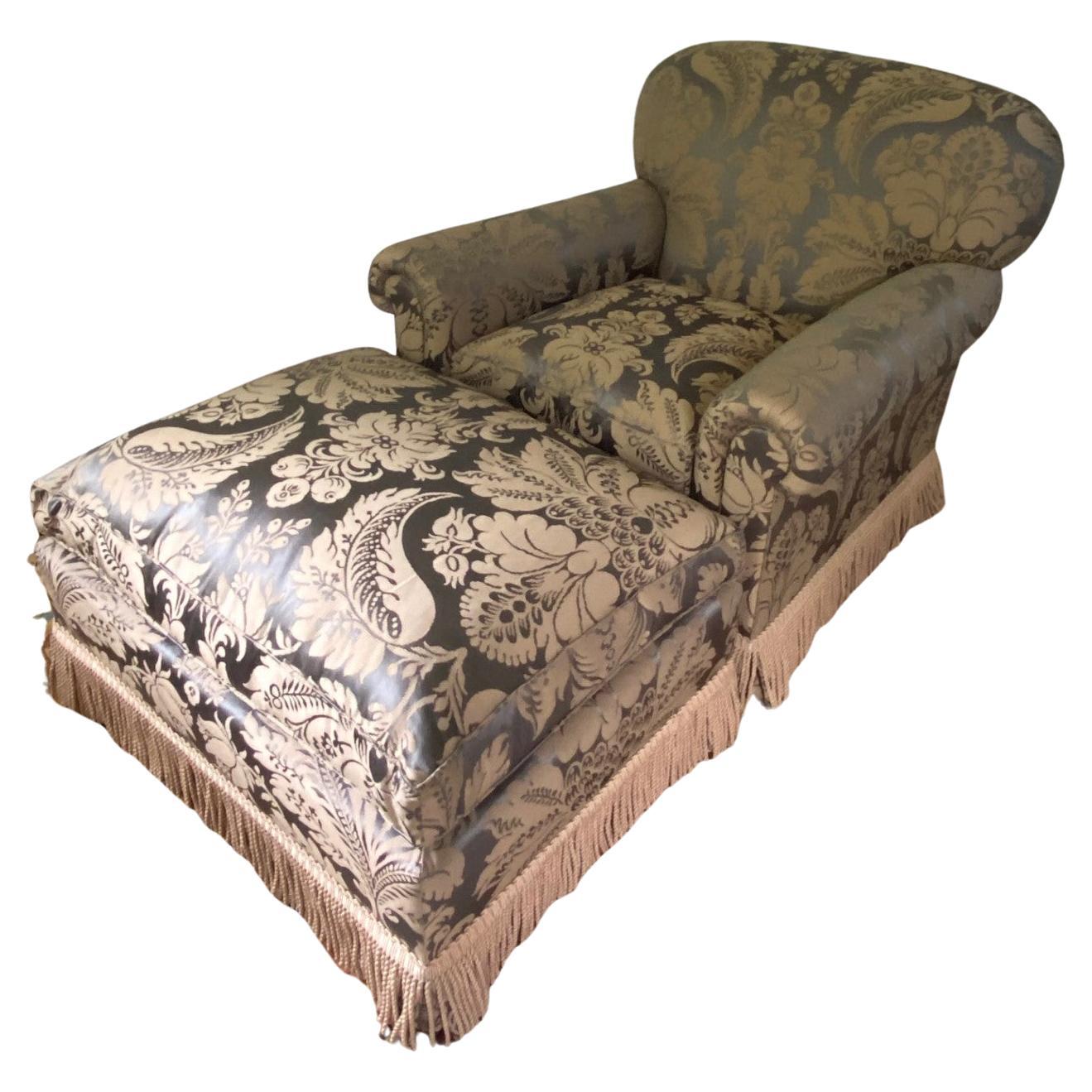 New Wood & Hogan Overstuff Lounge Chair & Ottoman For Sale