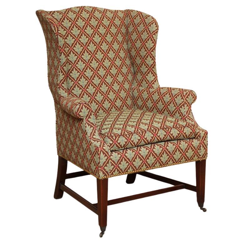 NEW Wood & Hogan Sheraton Mahogany Style Wing Chair w/ Goose Down Cushion For Sale