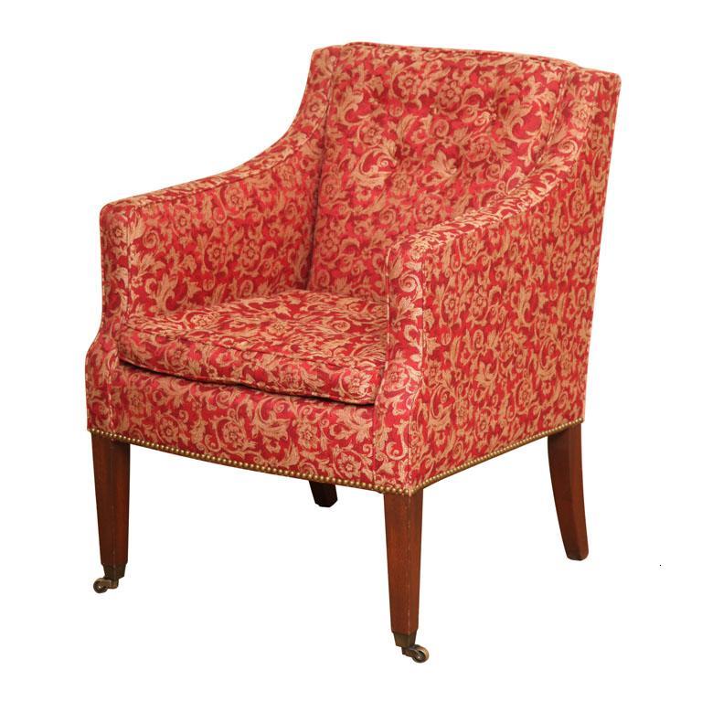 Américain New Wood & Hogan Sheraton Style Mahogany Tailored Armchair w/ Downs Cushion (en anglais) en vente