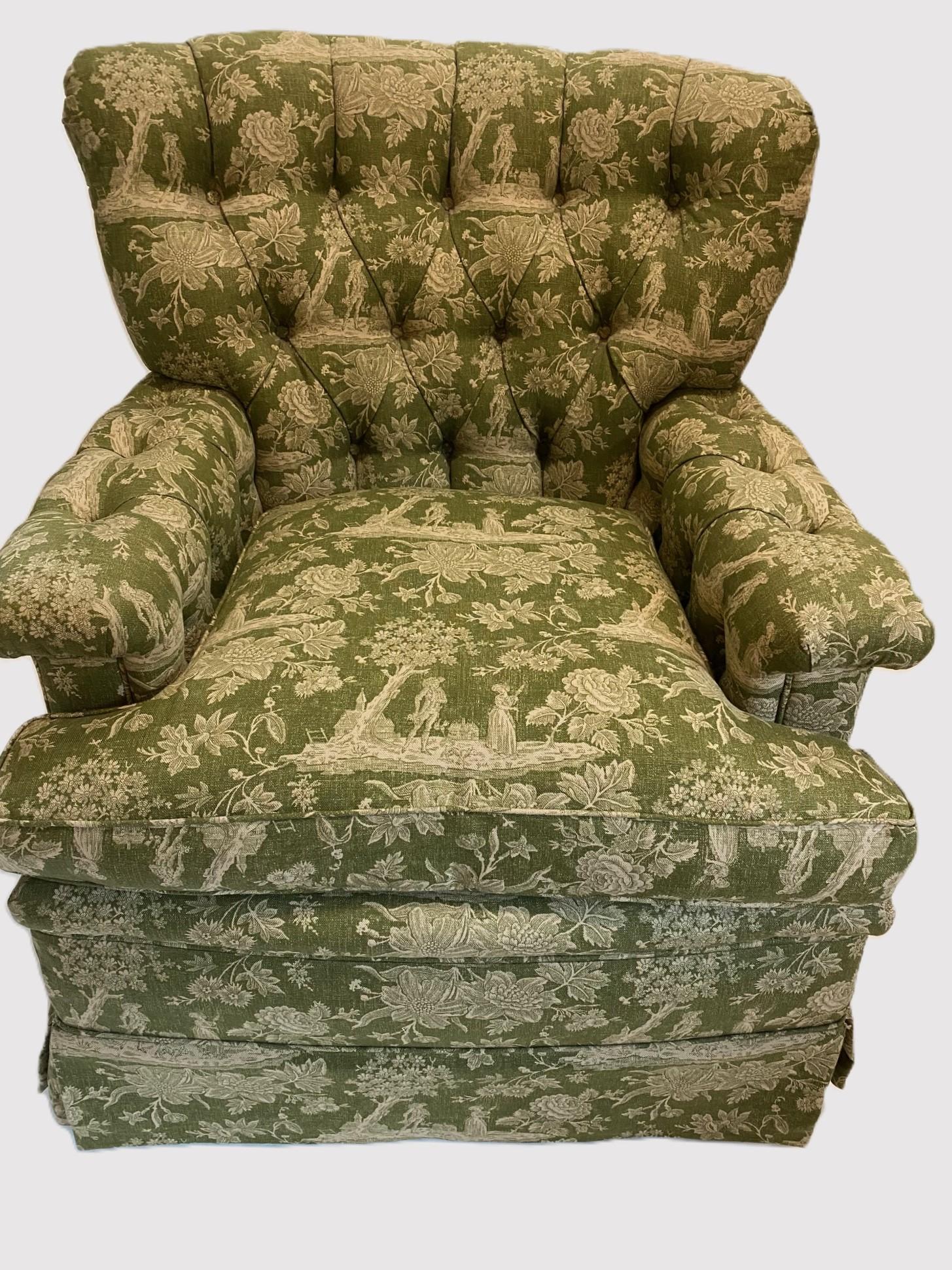 Very comfortable NEW Wood & Hogan upholstered lounge chair of refined design and unparalleled comfort.  This chair boasts a gracefully curved back and a luxuriously seat cushion that beckons you to unwind in style and adds a touch of classic