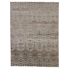New Wool and Silk Ikat Rug with Transitional Style and Earth-Tone Color Palette