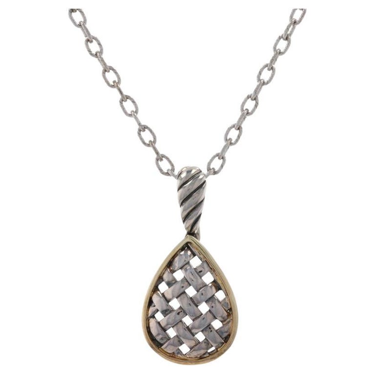 New Woven Design Pendant Necklace, Sterling Silver and 18k Yellow Gold