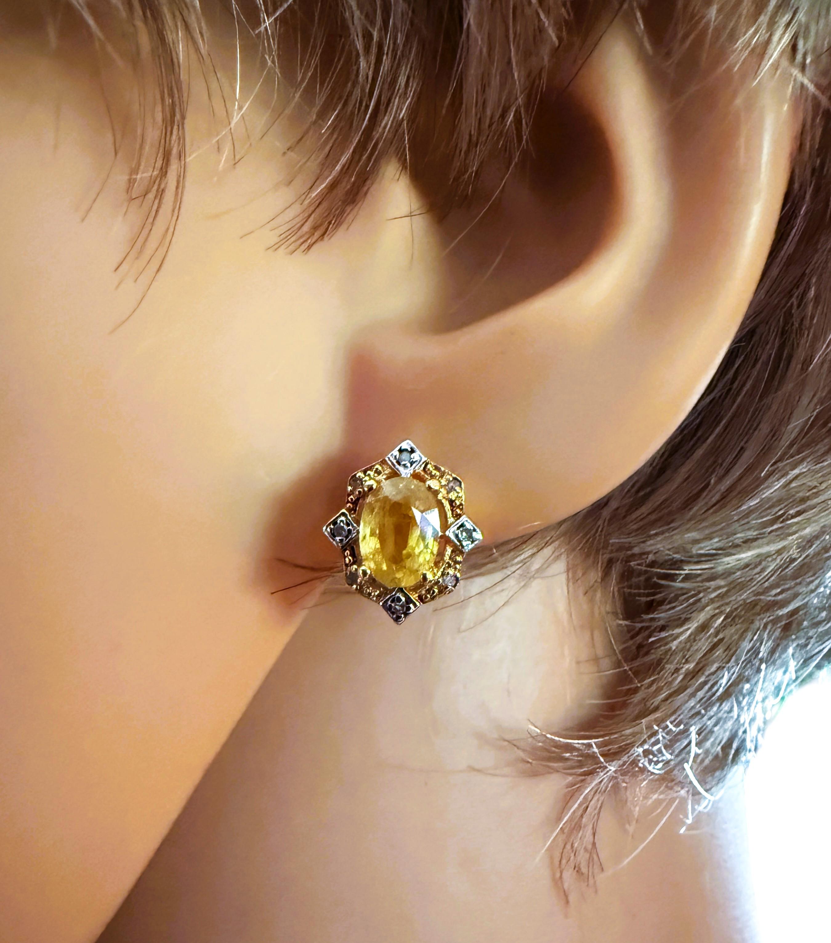 New Y Gold PL Sterling 1,52 Karat Gelb & Diamantschliff Saphir Ohrringe (Art déco) im Angebot