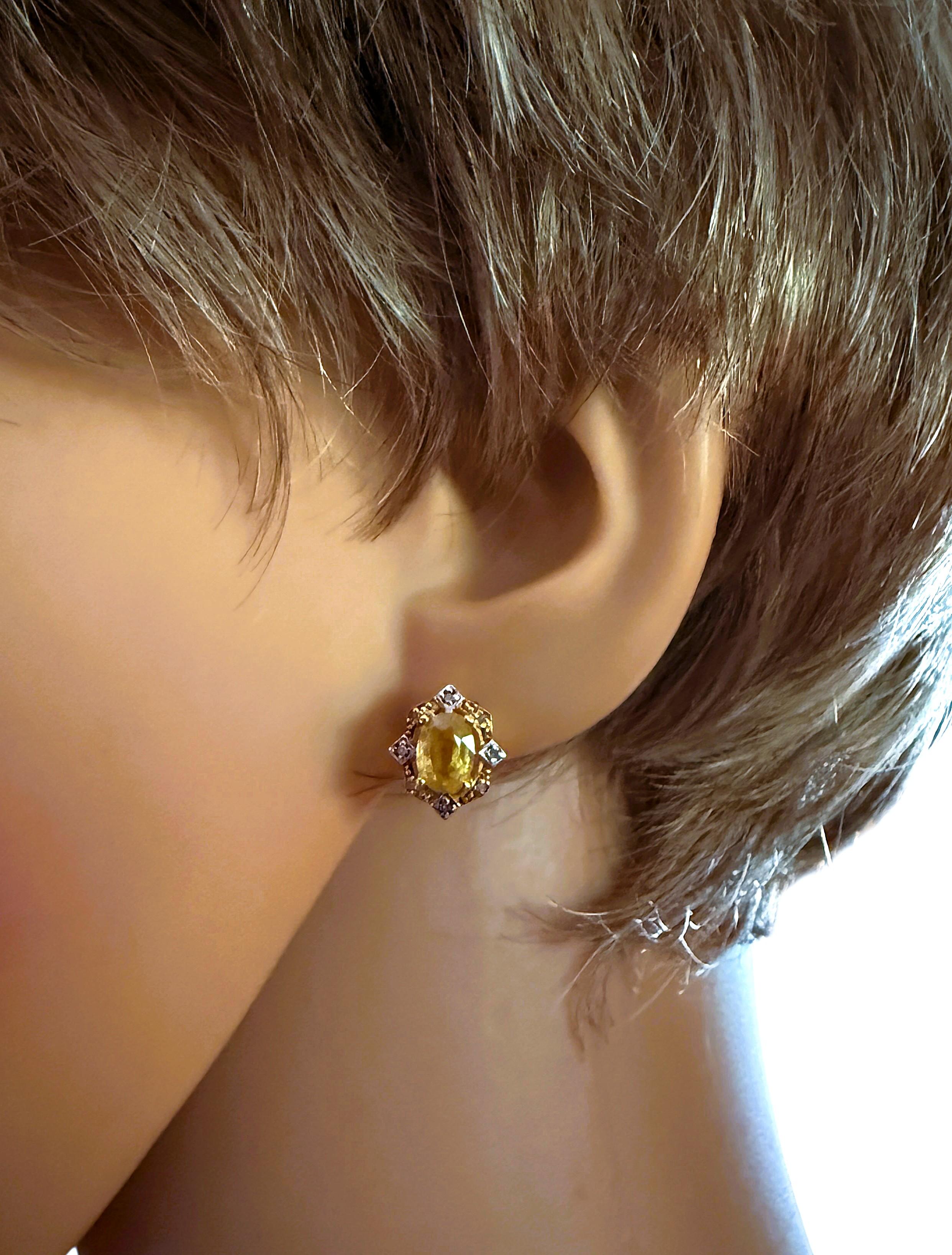 New Y Gold PL Sterling 1,52 Karat Gelb & Diamantschliff Saphir Ohrringe (Ovalschliff) im Angebot