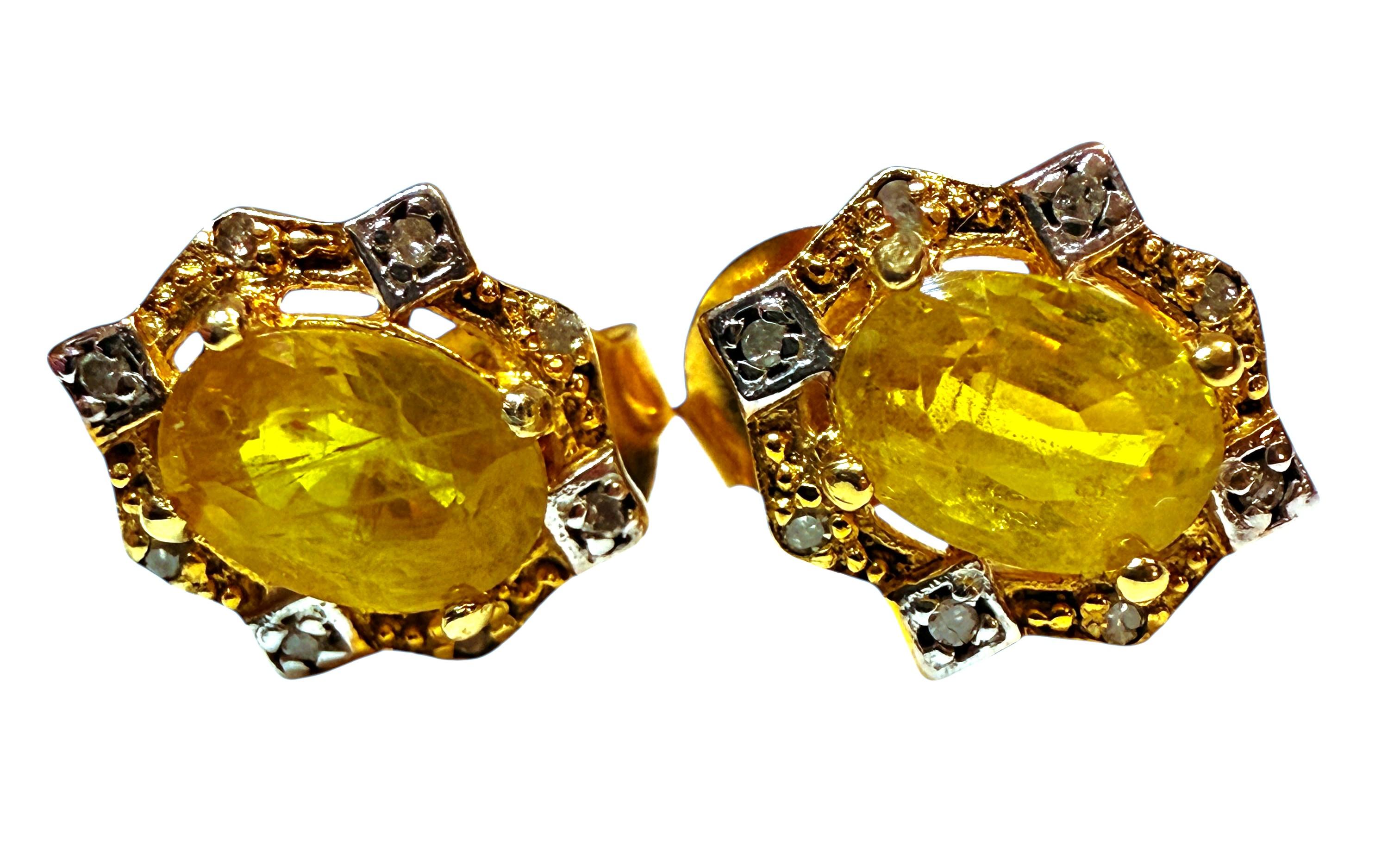 New Y Gold PL Sterling 1,52 Karat Gelb & Diamantschliff Saphir Ohrringe im Angebot 1