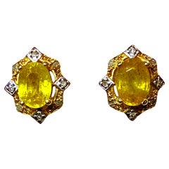 New Y Gold PL Sterling 1,52 Karat Gelb & Diamantschliff Saphir Ohrringe