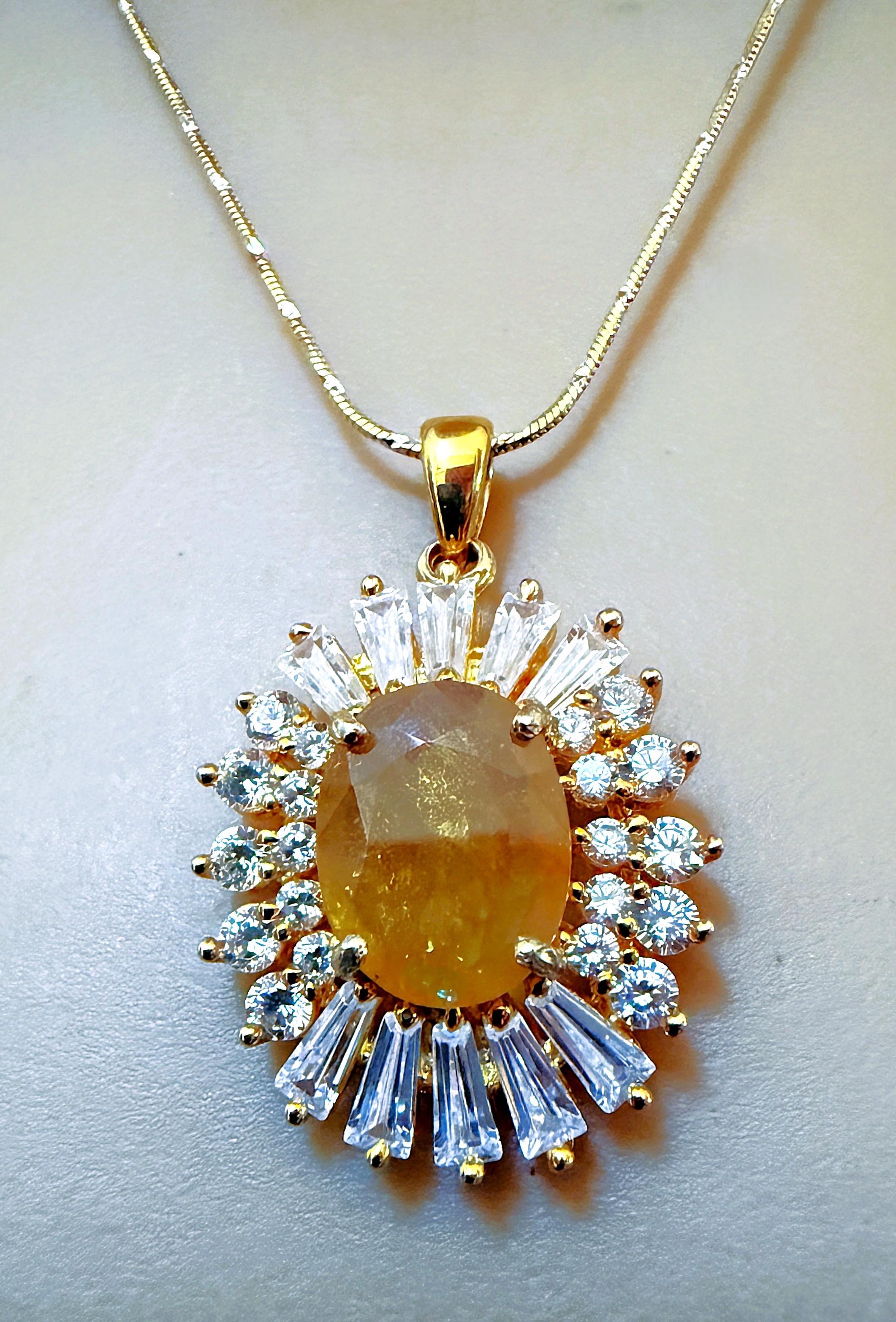 Art Deco New Y Gold PL Sterling 5.05 Carat Yellow & Diamond Cut Sapphire Necklace For Sale