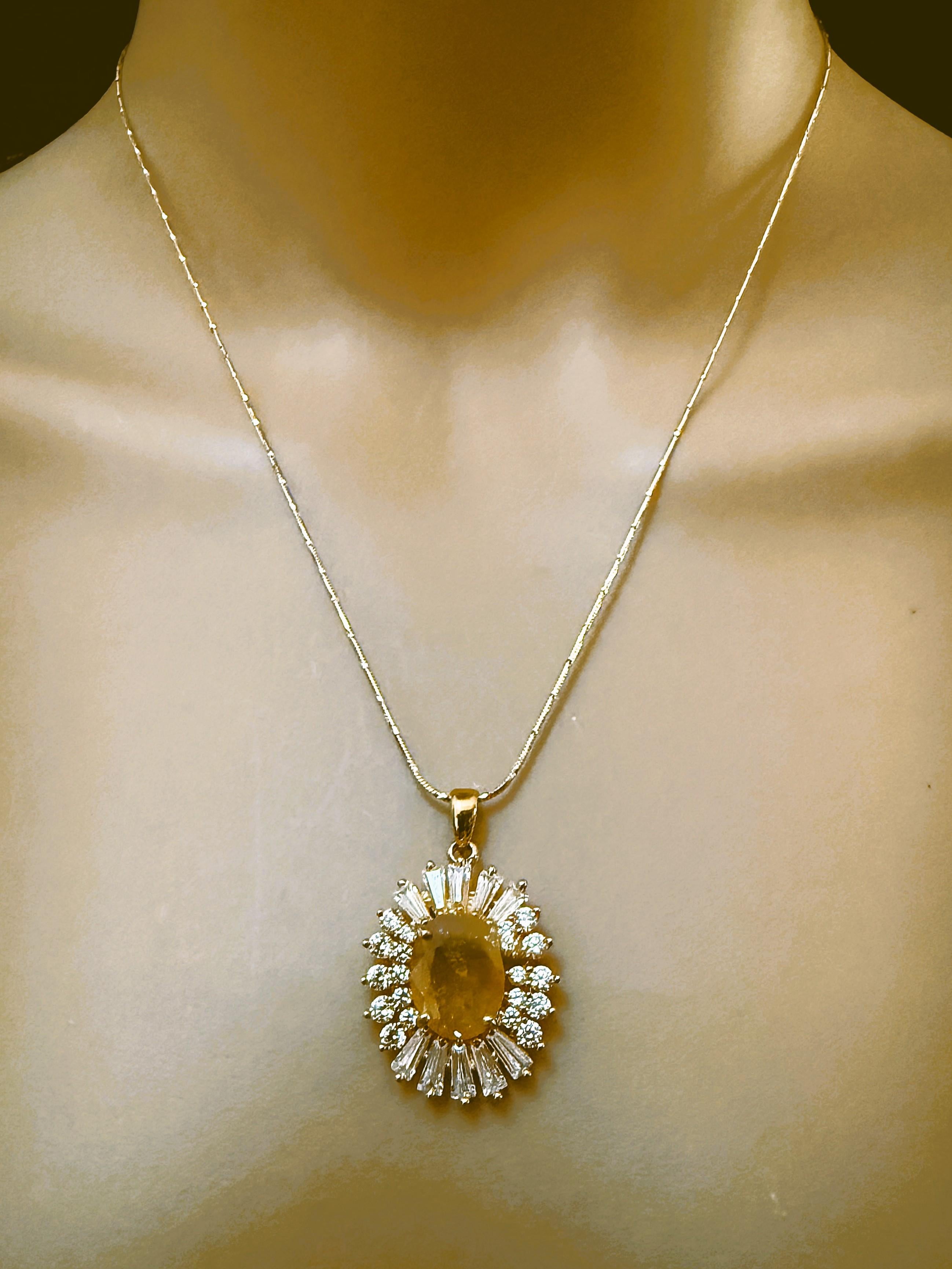 New Y Gold PL Sterling 5.05 Carat Yellow & Diamond Cut Sapphire Necklace In Excellent Condition For Sale In Eagan, MN