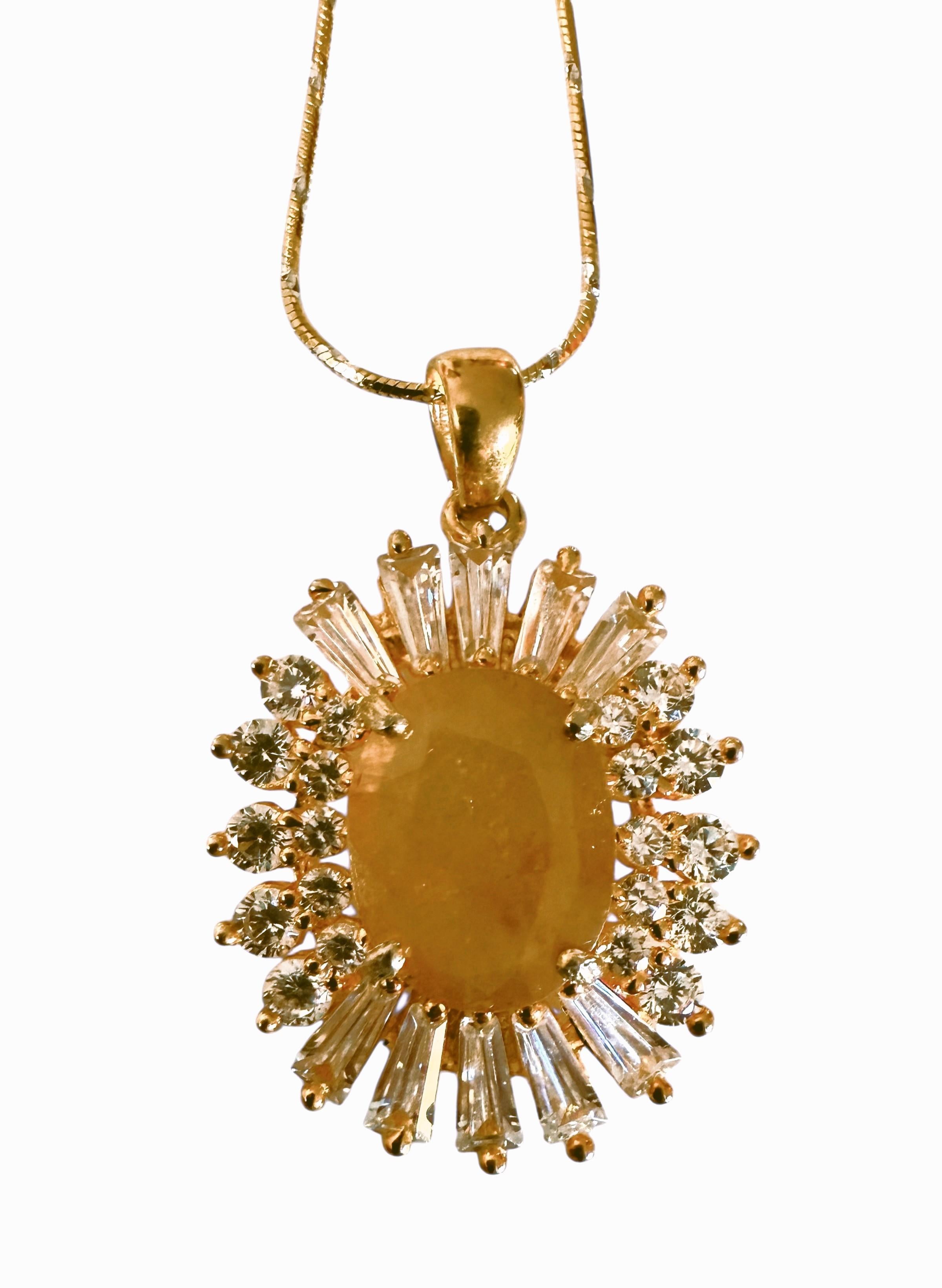 New Y Gold PL Sterling 5.05 Carat Yellow & Diamond Cut Sapphire Necklace For Sale 3