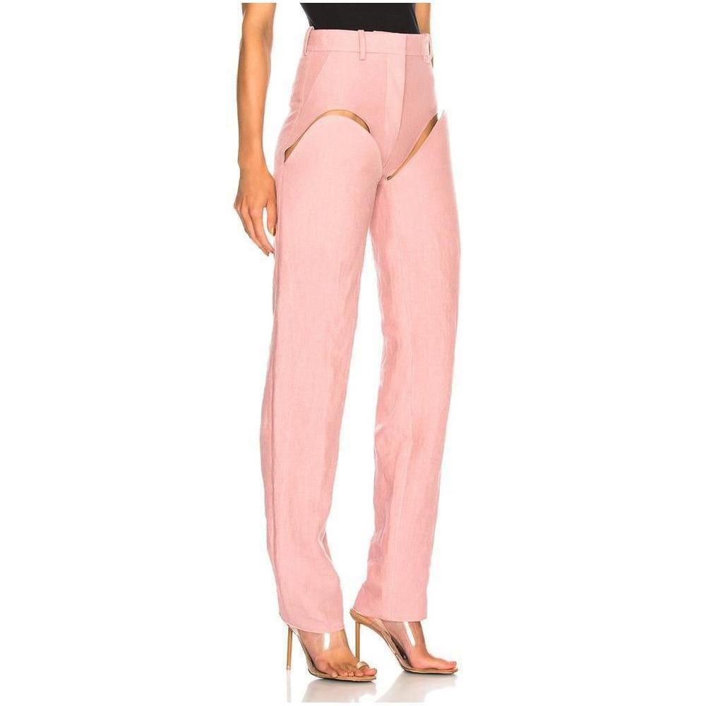 Women's NEW Y/Project's Runway Front Cut Tailored Pants Trousers in Pink size Small For Sale