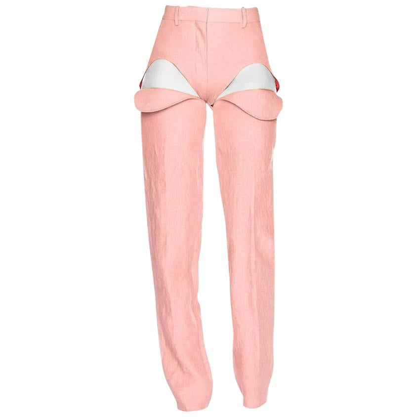 NEW Y/Project's Runway Front Cut Tailored Pants Trousers in Pink size Small For Sale