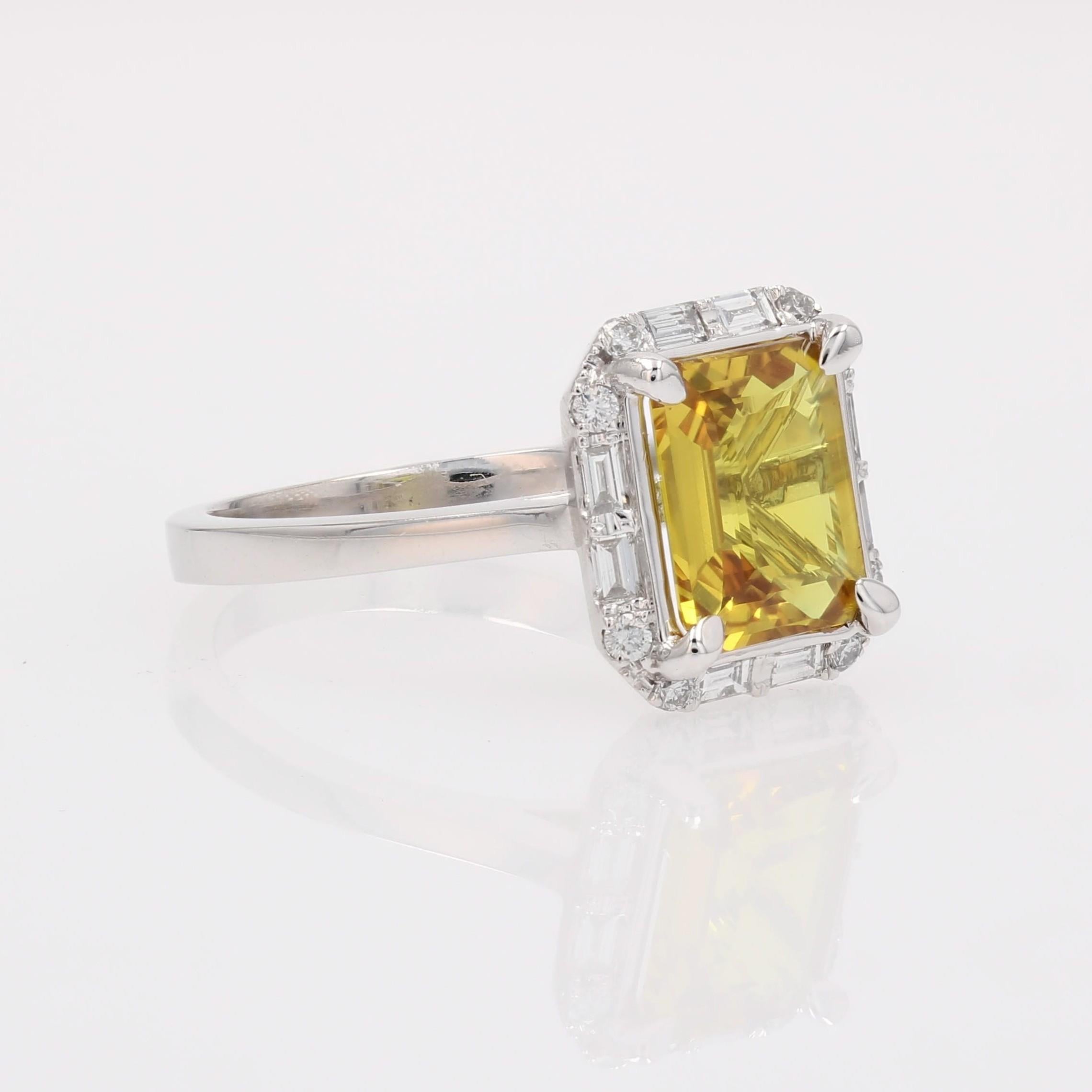 New Yellow Sapphire Diamonds 18 Karat White Gold Cluster Ring For Sale 4