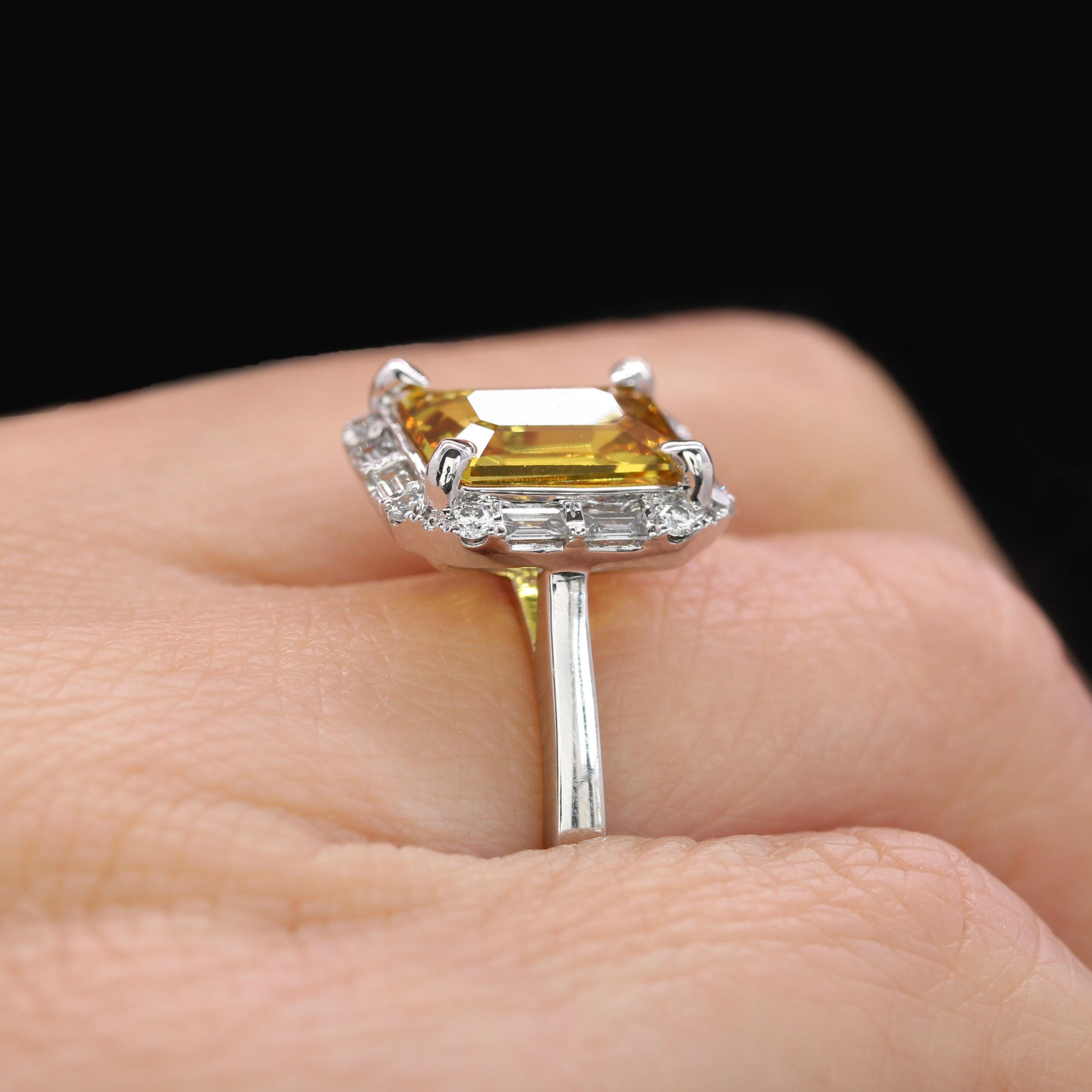 New Yellow Sapphire Diamonds 18 Karat White Gold Cluster Ring For Sale 7