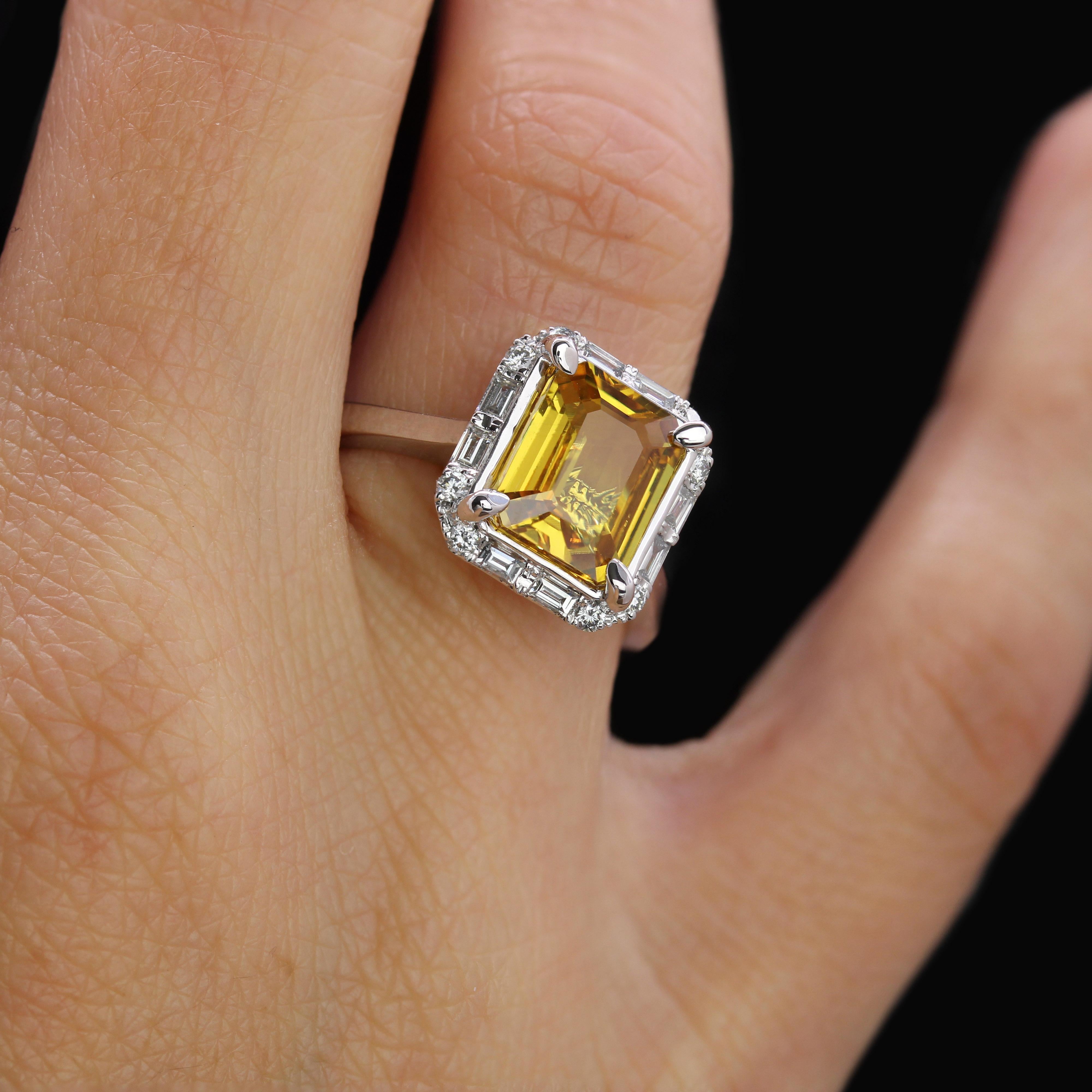 New Yellow Sapphire Diamonds 18 Karat White Gold Cluster Ring For Sale 8