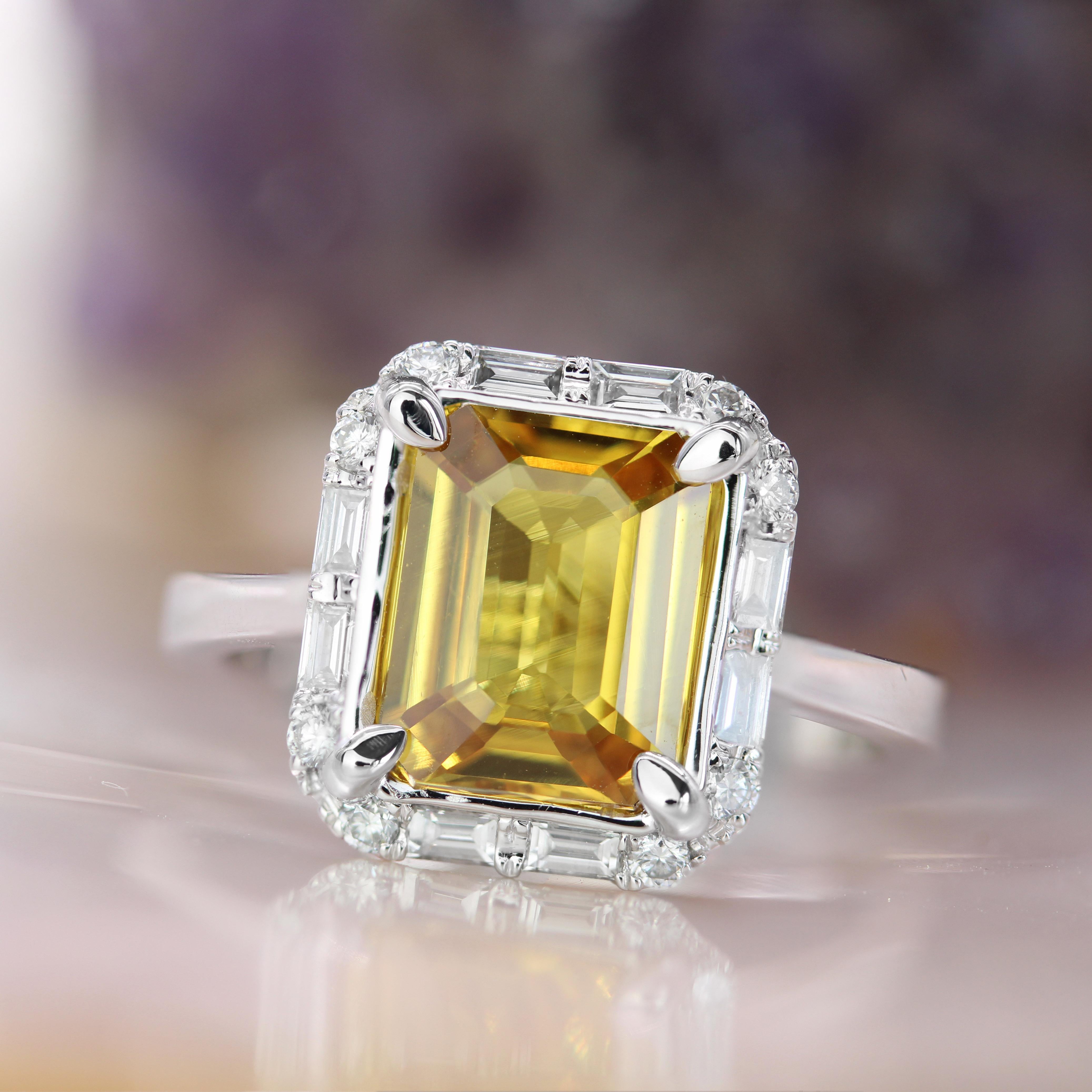 Modern New Yellow Sapphire Diamonds 18 Karat White Gold Cluster Ring For Sale