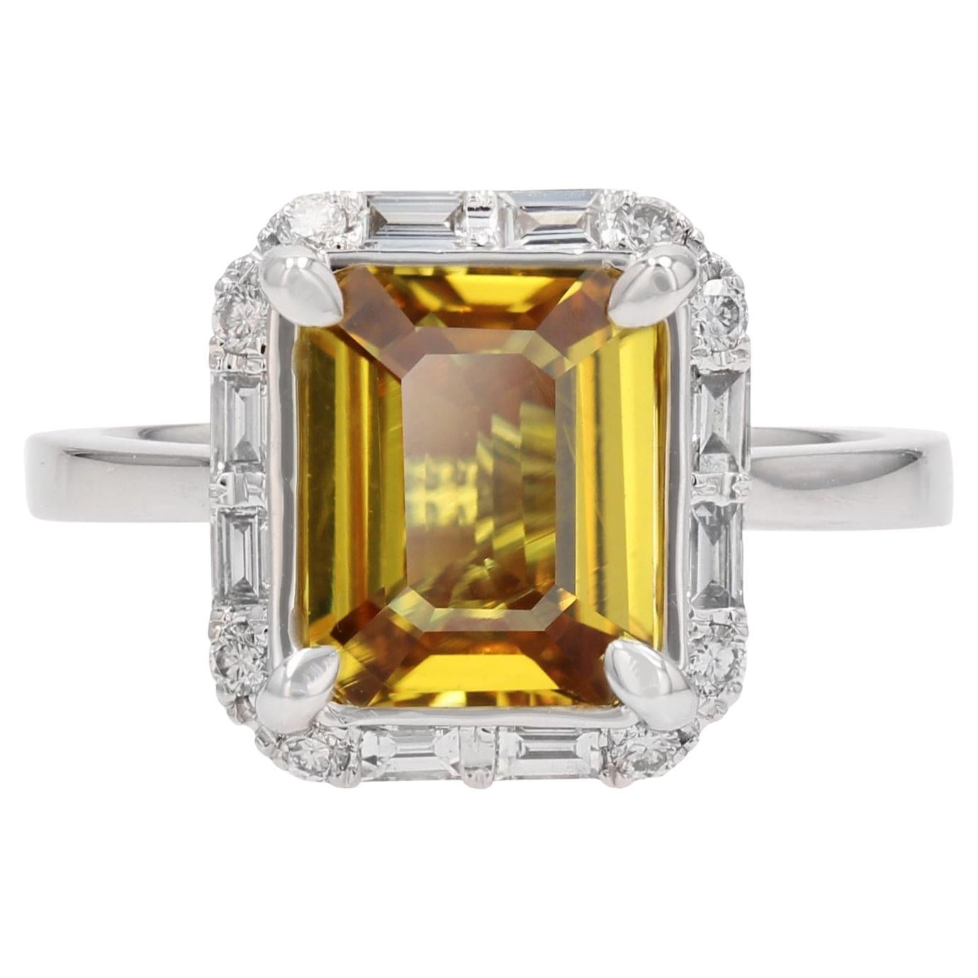 Nuevo Anillo Racimo Zafiro Amarillo Diamantes Oro Blanco 18 Kilates