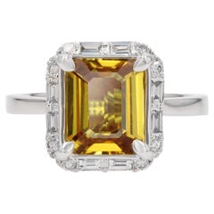 New Yellow Sapphire Diamonds 18 Karat White Gold Cluster Ring