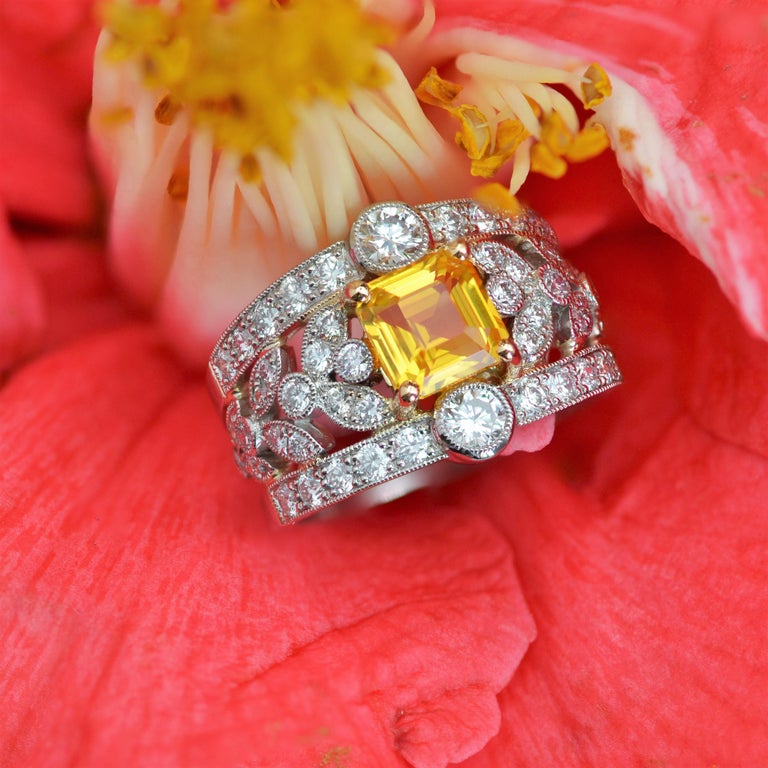 New Yellow Sapphire Diamonds 18 Karat Yellow Gold Platinum Band Ring ...