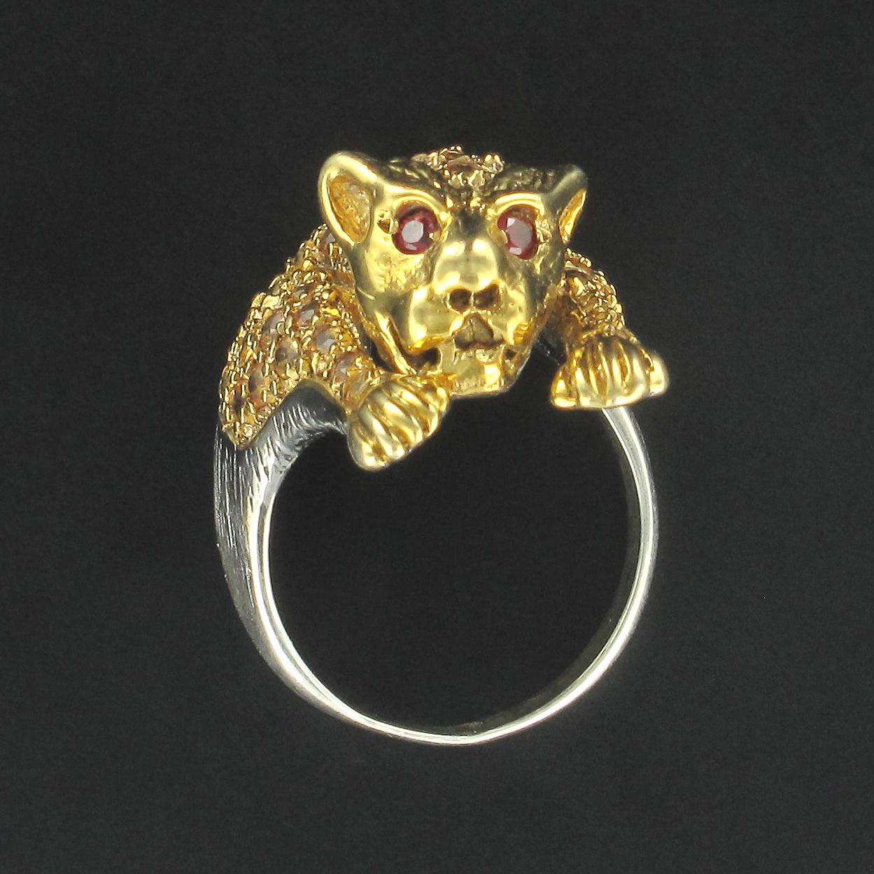 Modern New Yellow Sapphire Silver Panther Ring