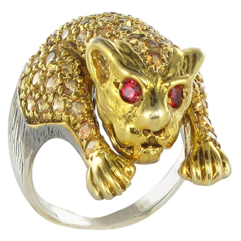 New Yellow Sapphire Silver Panther Ring