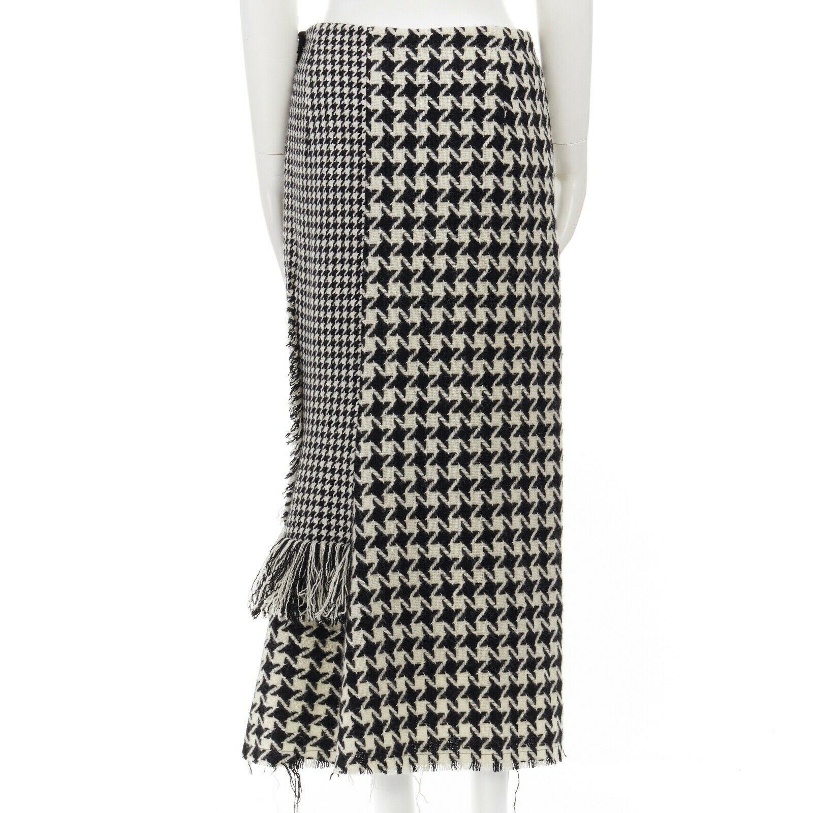 new YOHJI YAMAMOTO AW03 runway houndstooth knit fringe trimmed midi skirt JP1 In Good Condition In Hong Kong, NT