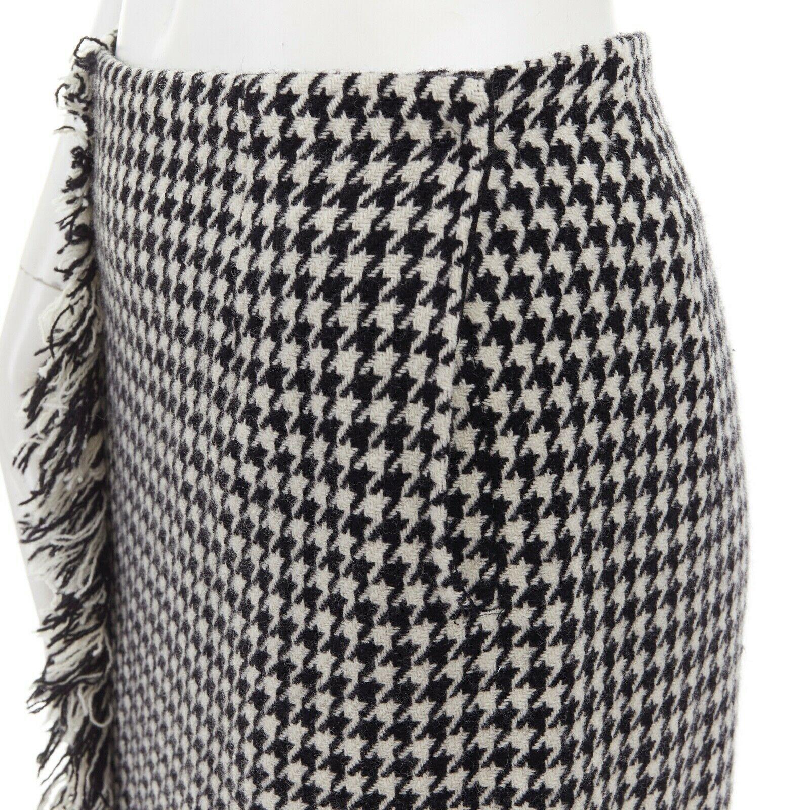 new YOHJI YAMAMOTO AW03 runway houndstooth knit fringe trimmed midi skirt JP1 1