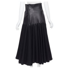 new YOHJI YAMAMOTO AW18 Runway black leather waist pleated hem skirt JP2