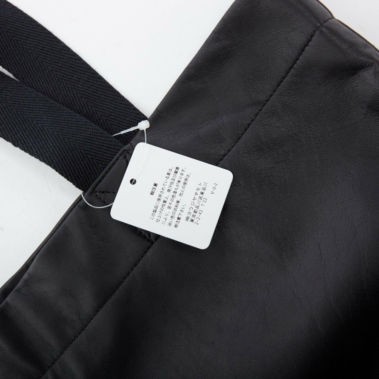 new YOHJI YAMAMOTO black leather white signature woven strap shoulder tote bag 2