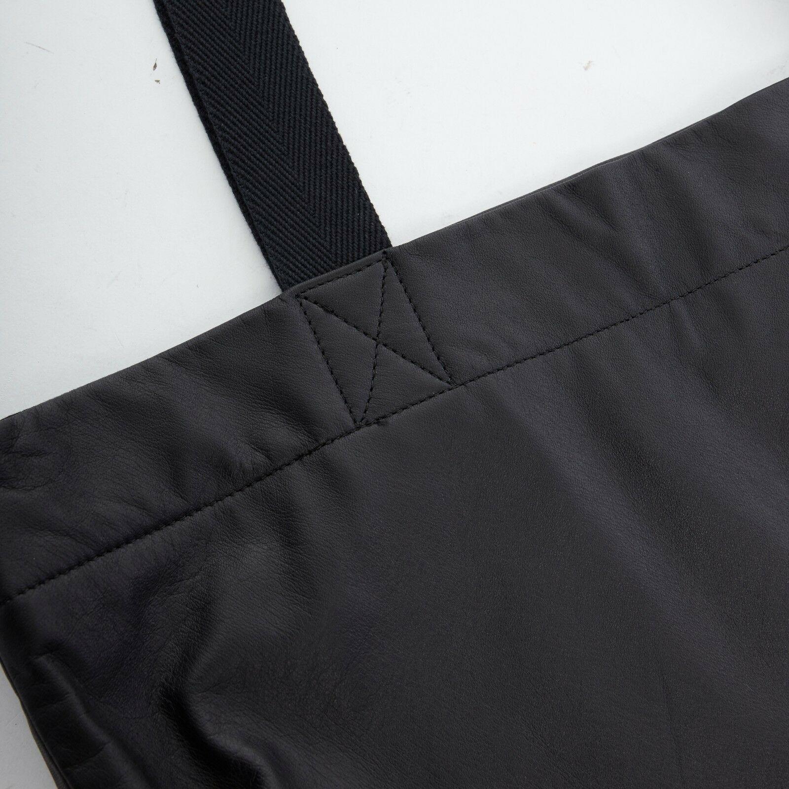 new YOHJI YAMAMOTO black leather white signature woven strap shoulder tote bag 1