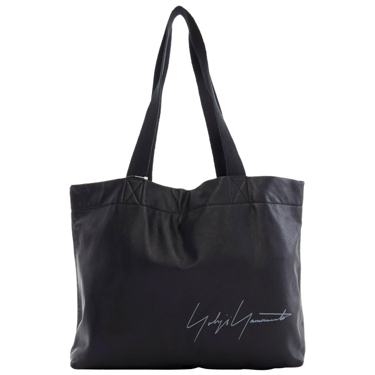 new YOHJI YAMAMOTO black leather white signature woven strap shoulder tote bag