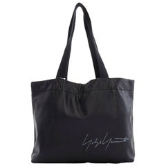 new YOHJI YAMAMOTO black leather white signature woven strap shoulder tote bag