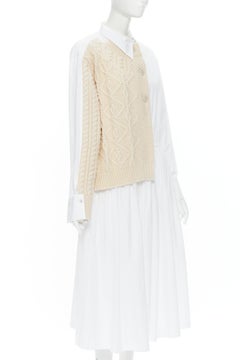 new YOHJI YAMAMOTO REGULATION cream cable knit patch white cotton dress JP3 L