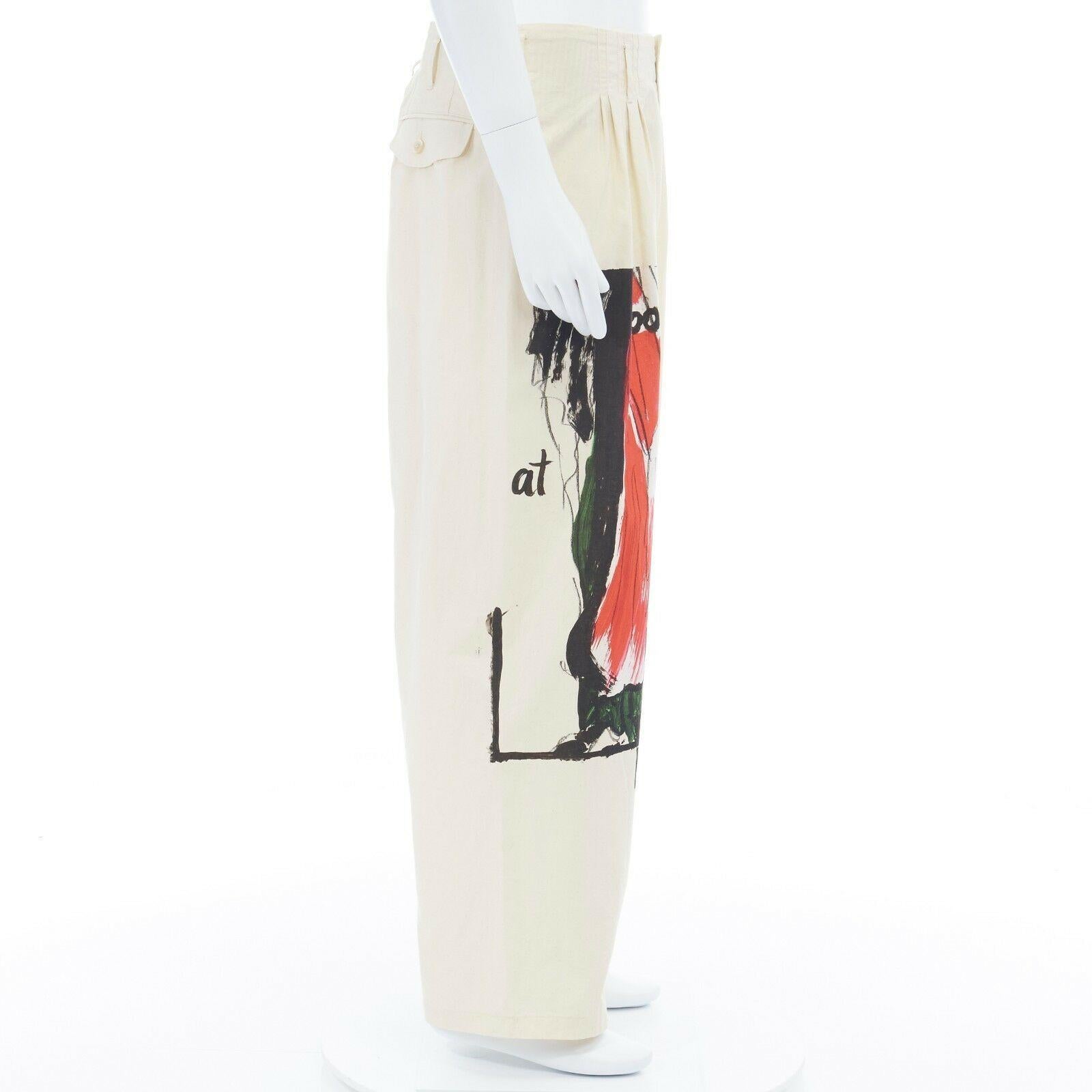 new YOHJI YAMAMOTO SS17 paintbrush stroke print cotton wide leg pants JP3 35