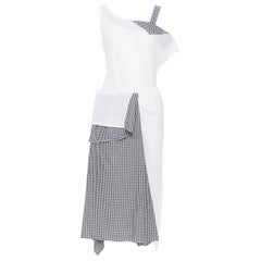 new YOHJI YAMAMOTO SS19 black gingham white cotton deconstructed day dress JP2 M