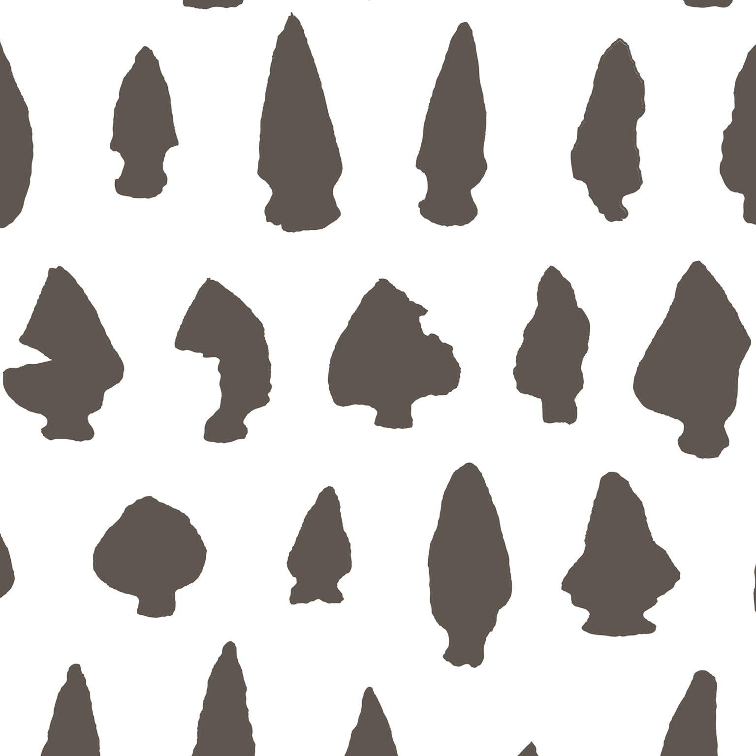 American New York Arrowheads Wallpaper- White on Charcoal Ground For Sale