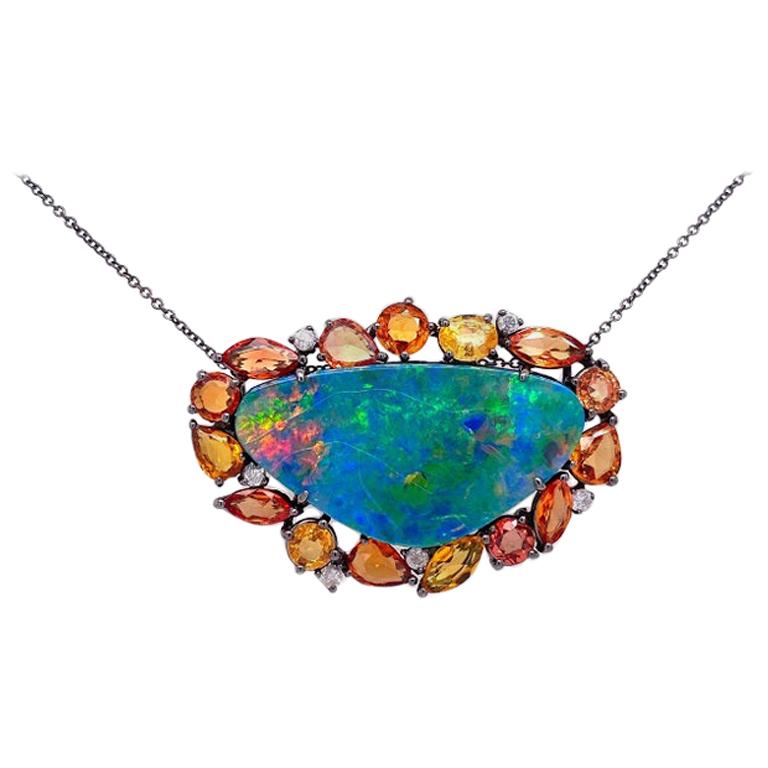 Lucea New York Australian Opal, Sapphire and Diamond Necklace