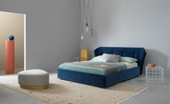 New York Box Bed Small in Vegas Velvet Dark Blue Upholstery by Sergio Bicego