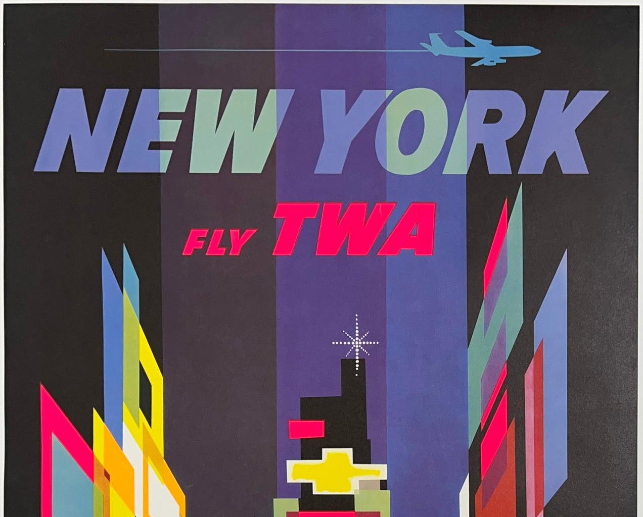 Nueva York c1960s Cartel publicitario de viajes TWA, David Klein Estadounidense en venta