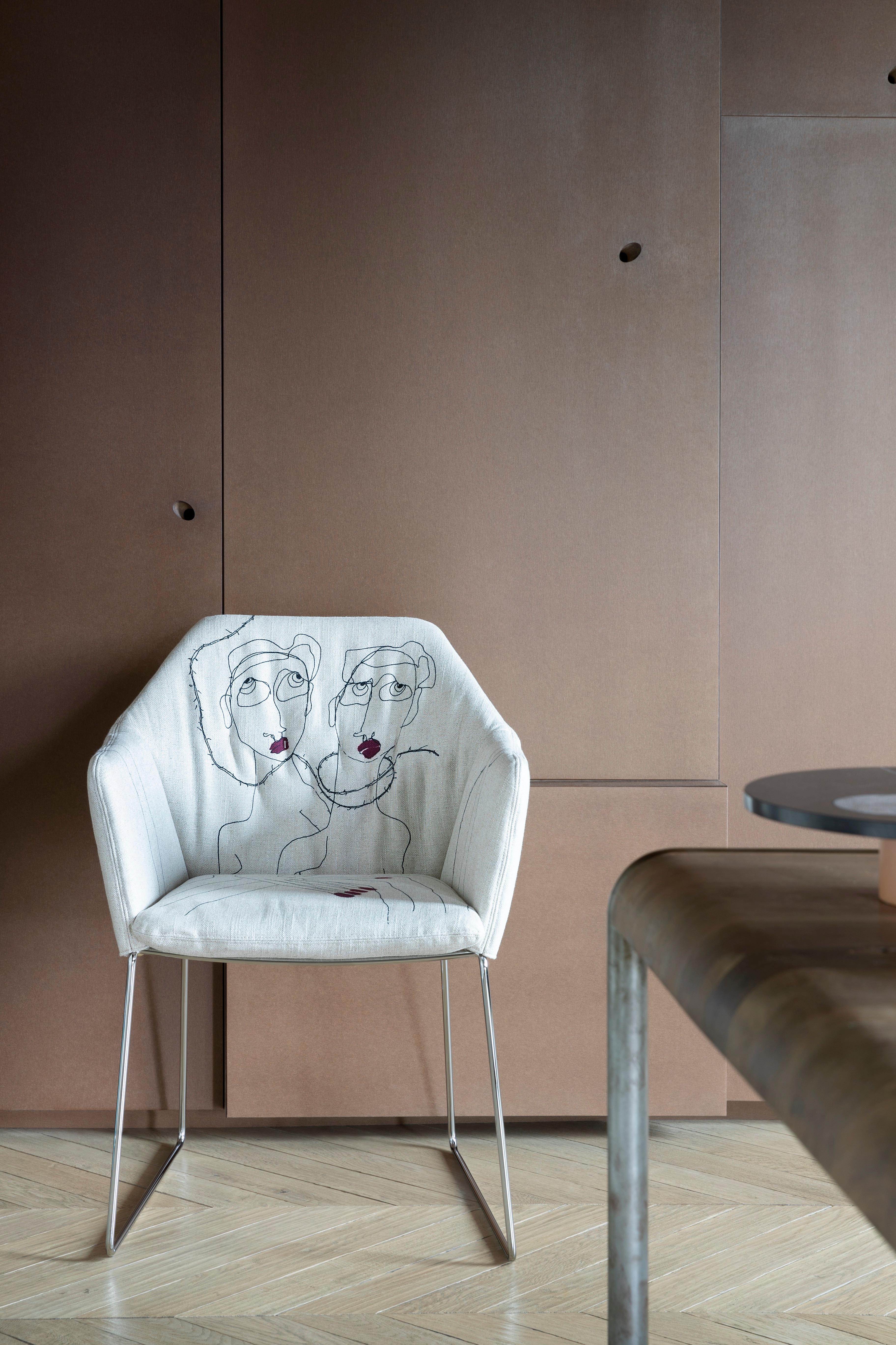 Chaise 1 de Marras en tissu beige et pieds chromés de Sergio Bicego en vente 3