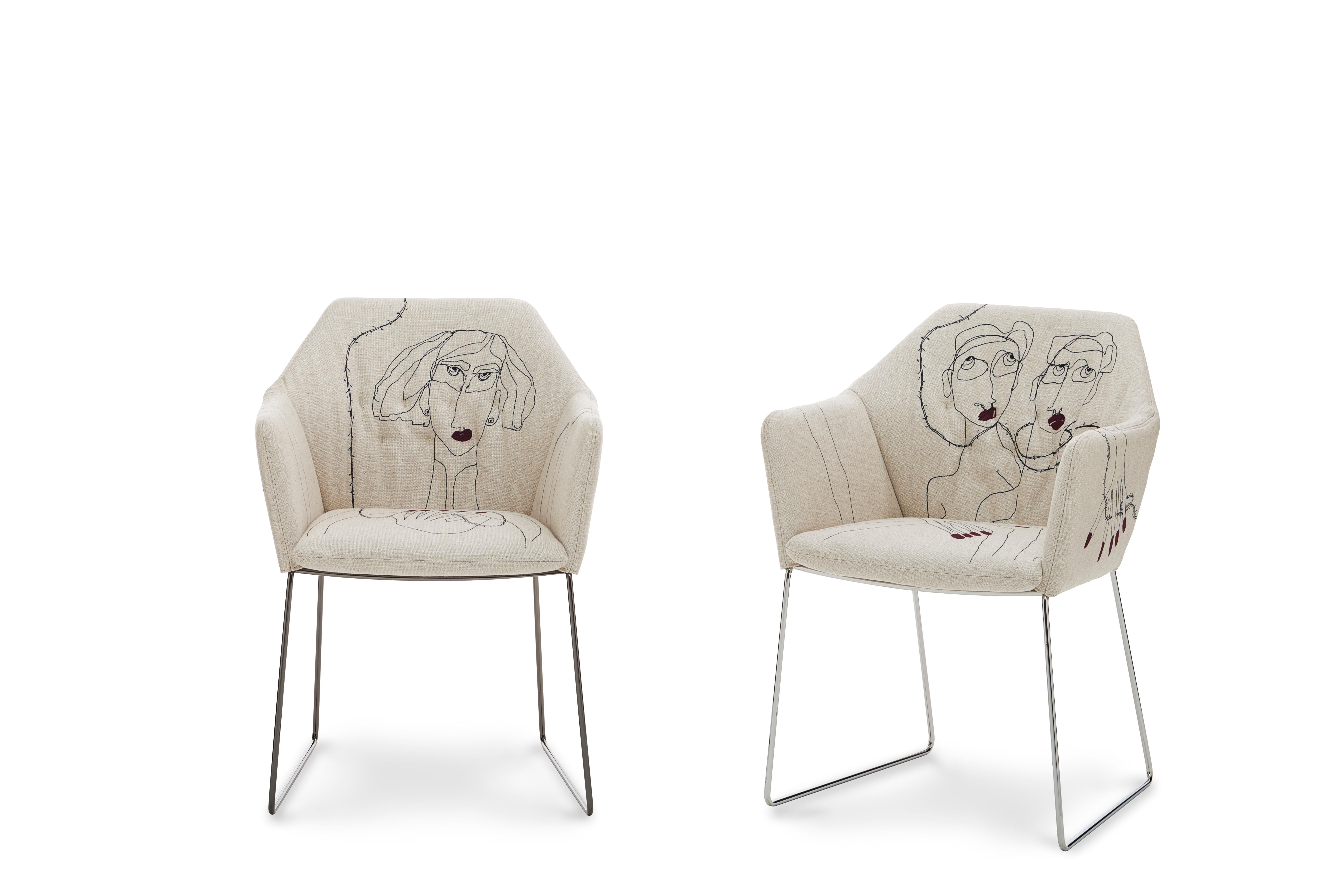 Moderne Chaise 1 de Marras en tissu beige et pieds chromés de Sergio Bicego en vente