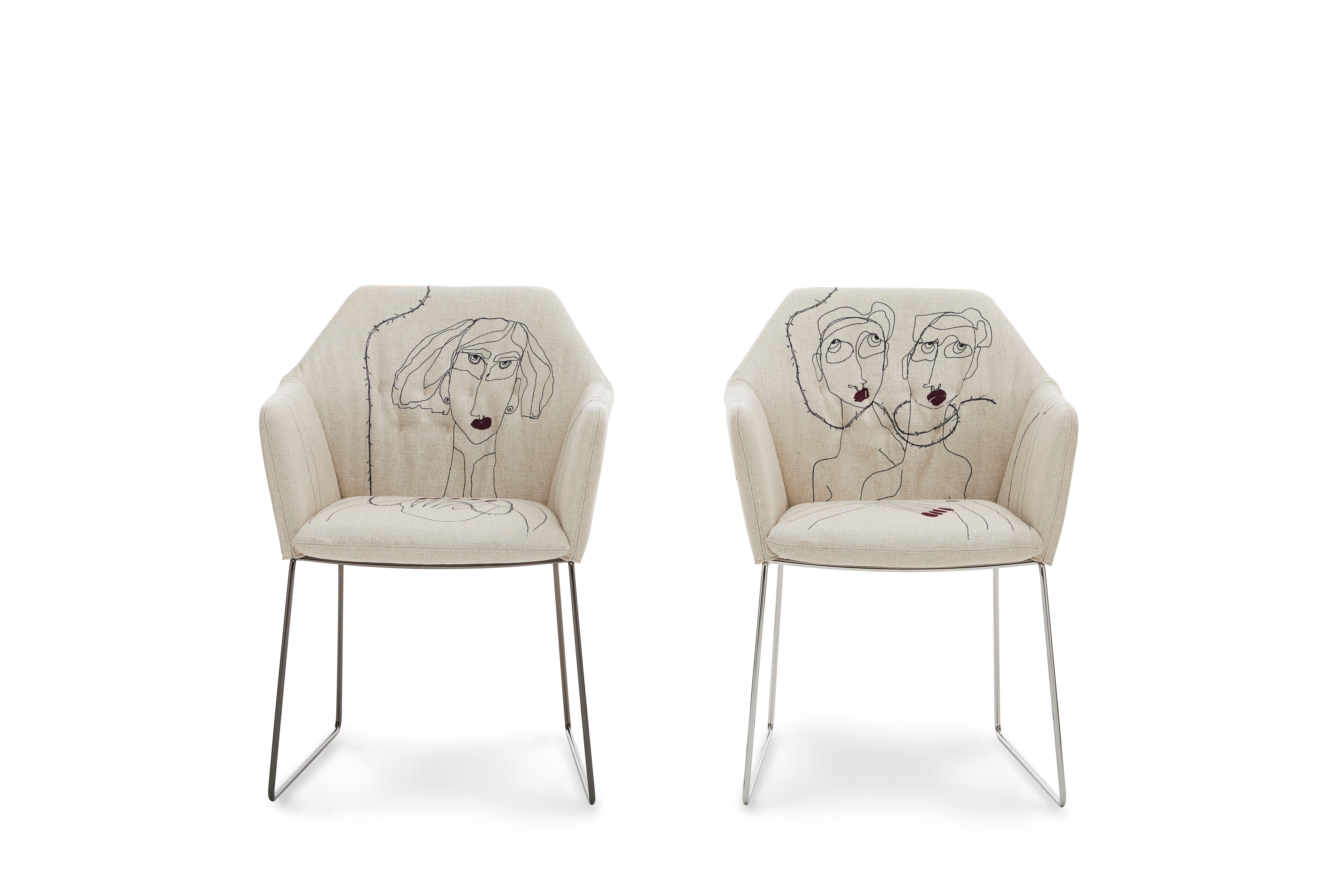 Italian New York Chair 1 by Marras in Beige Upholstery & Chrome Legs by Sergio Bicego For Sale