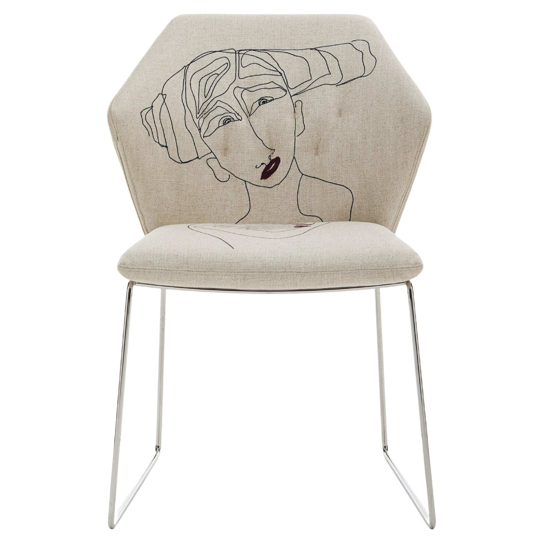 Chaise 1 de Marras en tissu beige et pieds chromés de Sergio Bicego