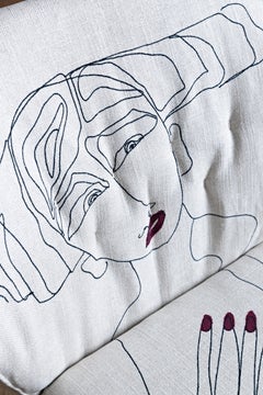 Chaise 2 New York de Marras en tissu d'ameublement beige et pieds en nickel de Sergio Bicego